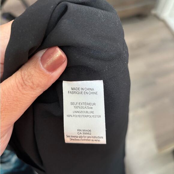 Theory Blue Black Printed Silk Drop Waist Short Sleeve Dress Size 2 - Picture 7 of 7